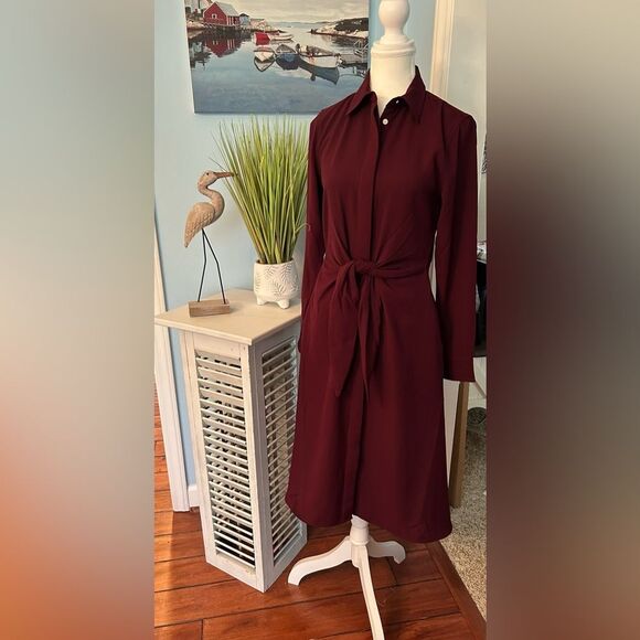 Lauren Ralph Lauren- Women’s Wine Tie-Front Dress - Size 4 - Picture 5 of 11